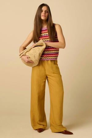 wide leg fit regular waist broek - geel