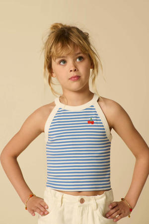 gestreepte mouwloze top blauw