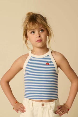 gestreepte mouwloze top blauw
