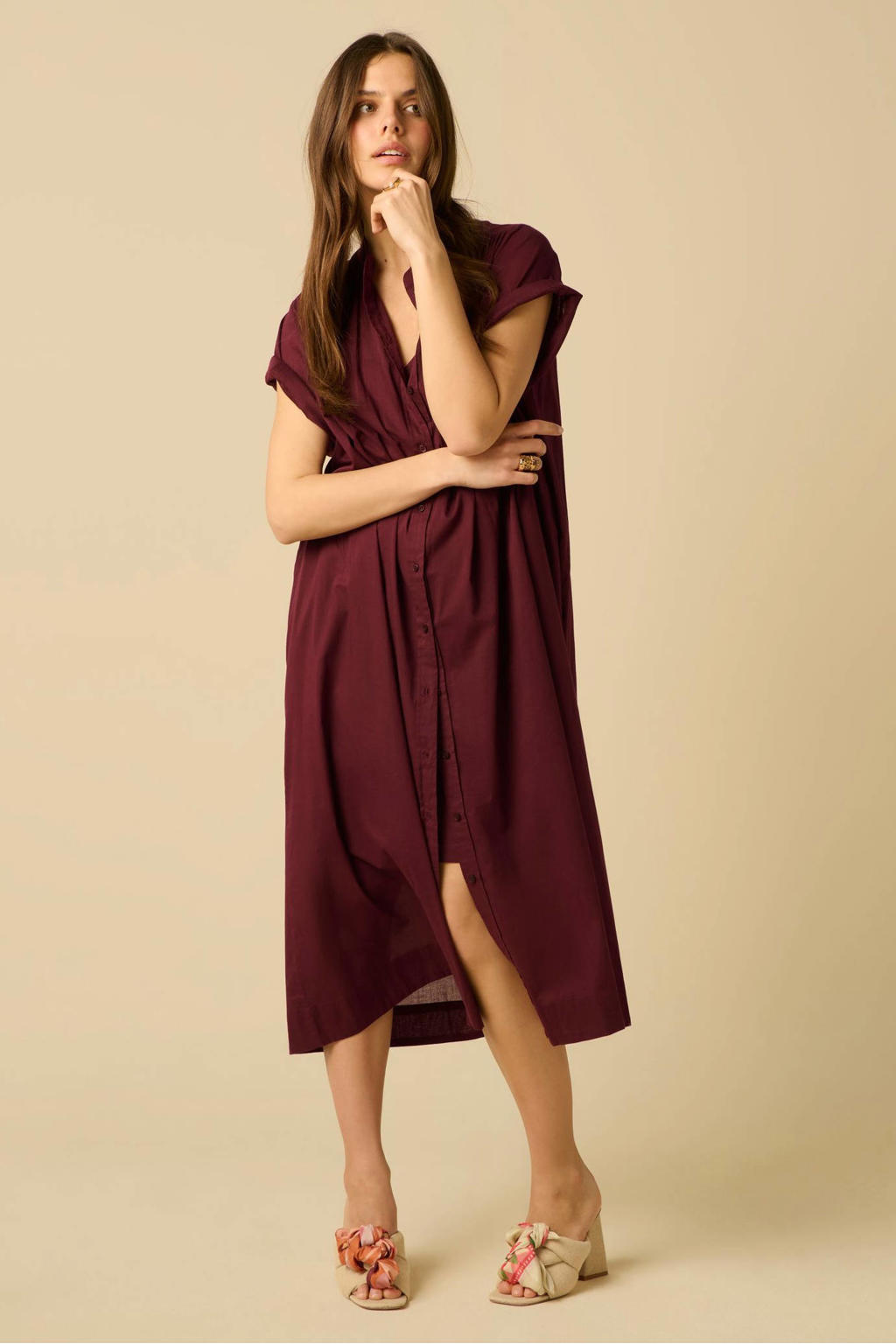 Sissy-Boy midi jurk met ceintuur - donkerrood