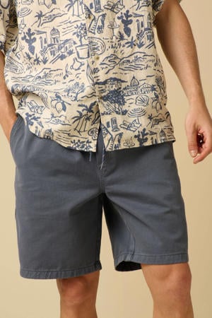 regular fit korte broek met elastische boord - donkerblauw