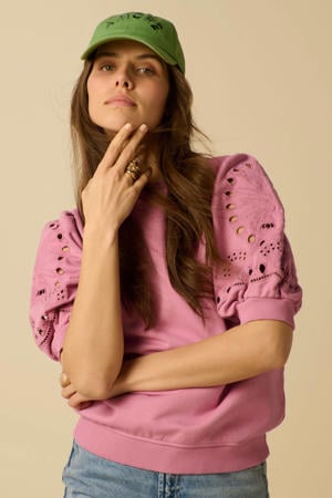 katoenen broderie sweater - paars