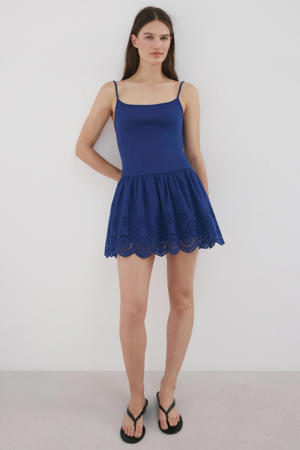 broderie korte zomerjurk - blauw