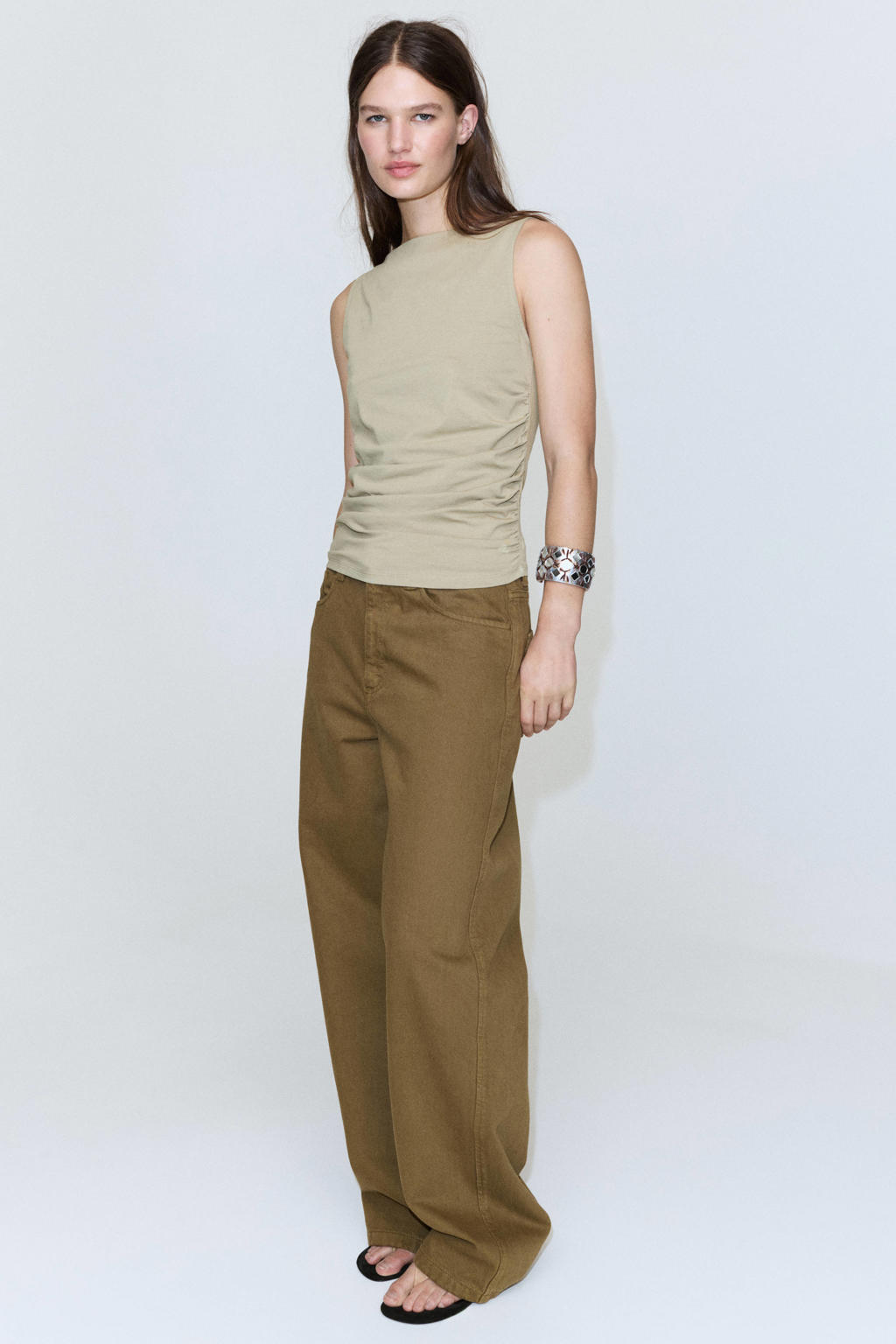 Lichtgroene dames Mango top met effen en ronde hals