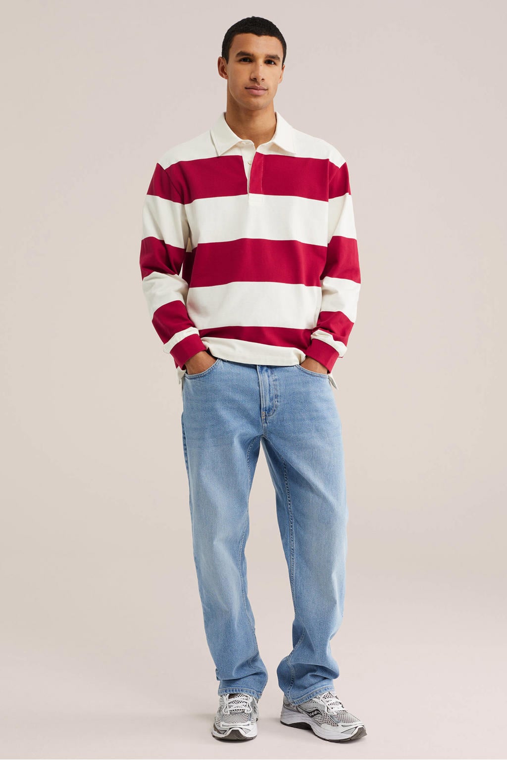 WE Fashion relaxed fit gestreepte polo - rood