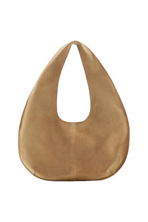 suede schoudertas lichtbruin