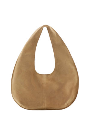 suede schoudertas lichtbruin