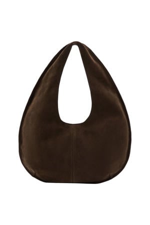 suede schoudertas donkerbruin
