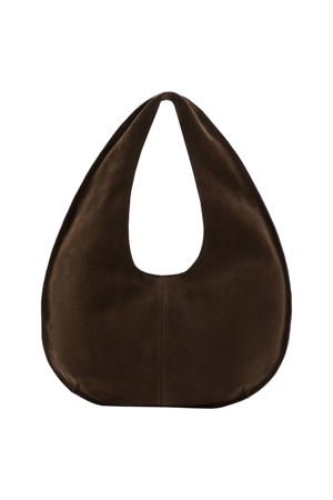 suede schoudertas donkerbruin