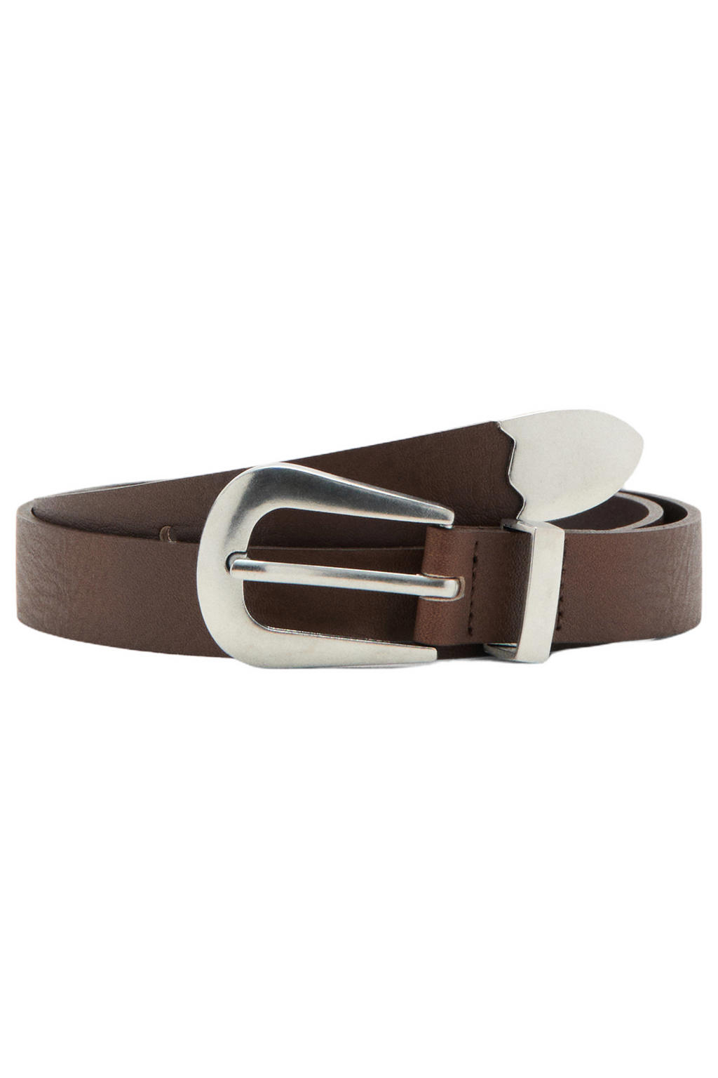 Mango leren riem donkerbruin