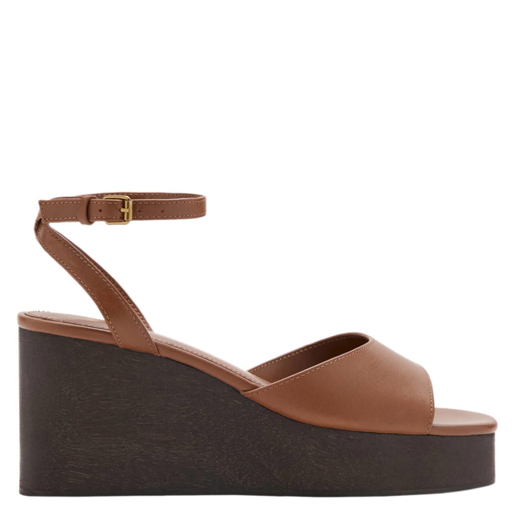 Mango leren sleehakken met sleehak - cognac