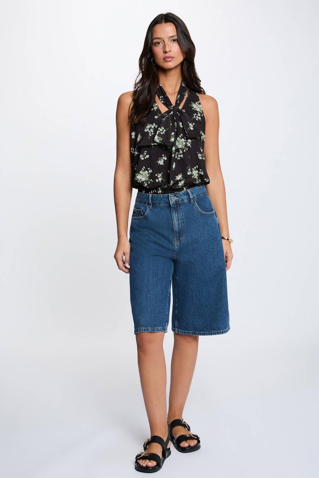 Dark blue denim dames Morgan short van denim met straight fit, high waist, rits- en knoopsluiting en effen