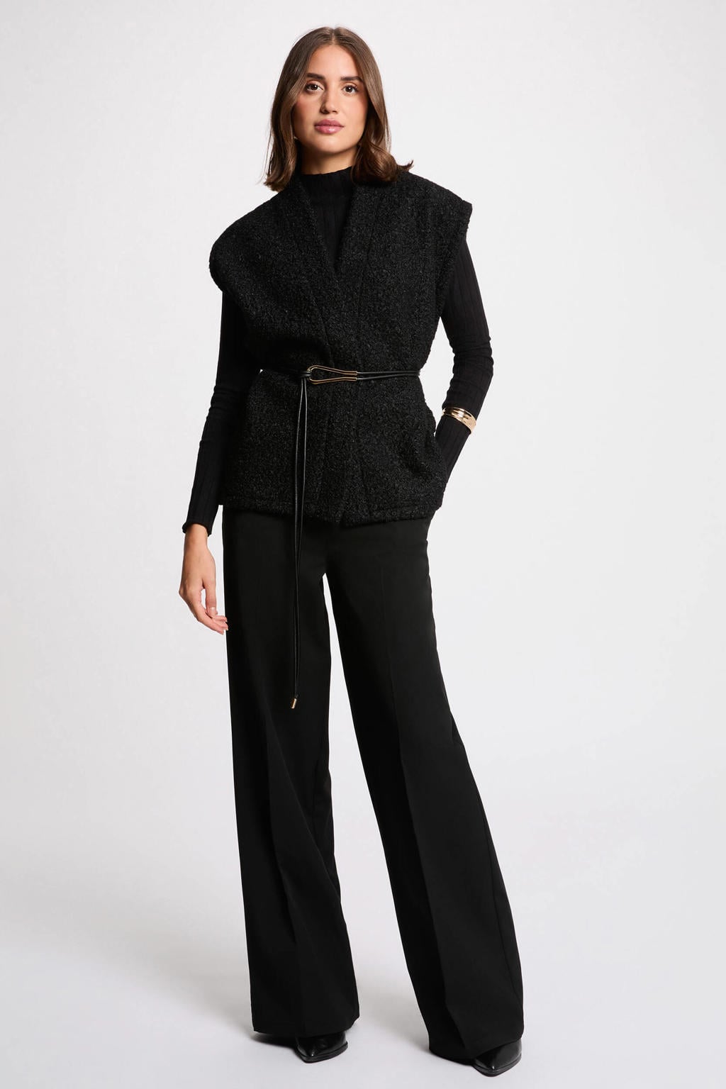 Morgan teddy gilet met ceintuur - zwart