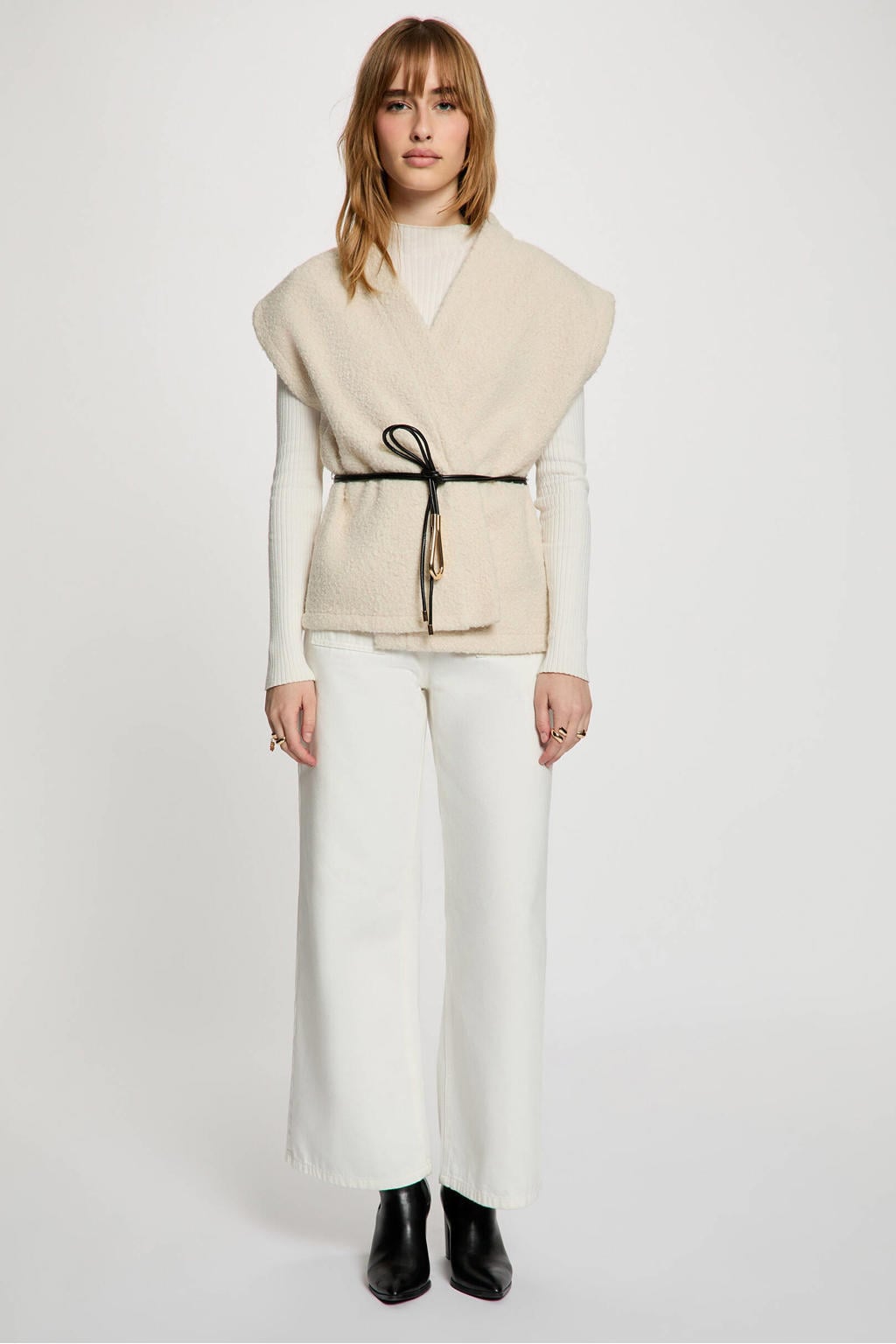 Morgan teddy gilet met ceintuur - ecru