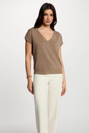 gemêleerde top met glitters - beige
