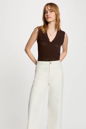 semi-transparante mouwloze top - donkerbruin