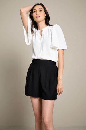 regular waist straight fit paperbag short - zwart