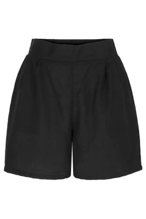 regular waist straight fit paperbag short - zwart