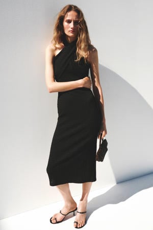 halter midi jurk - zwart