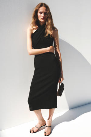 halter midi jurk - zwart