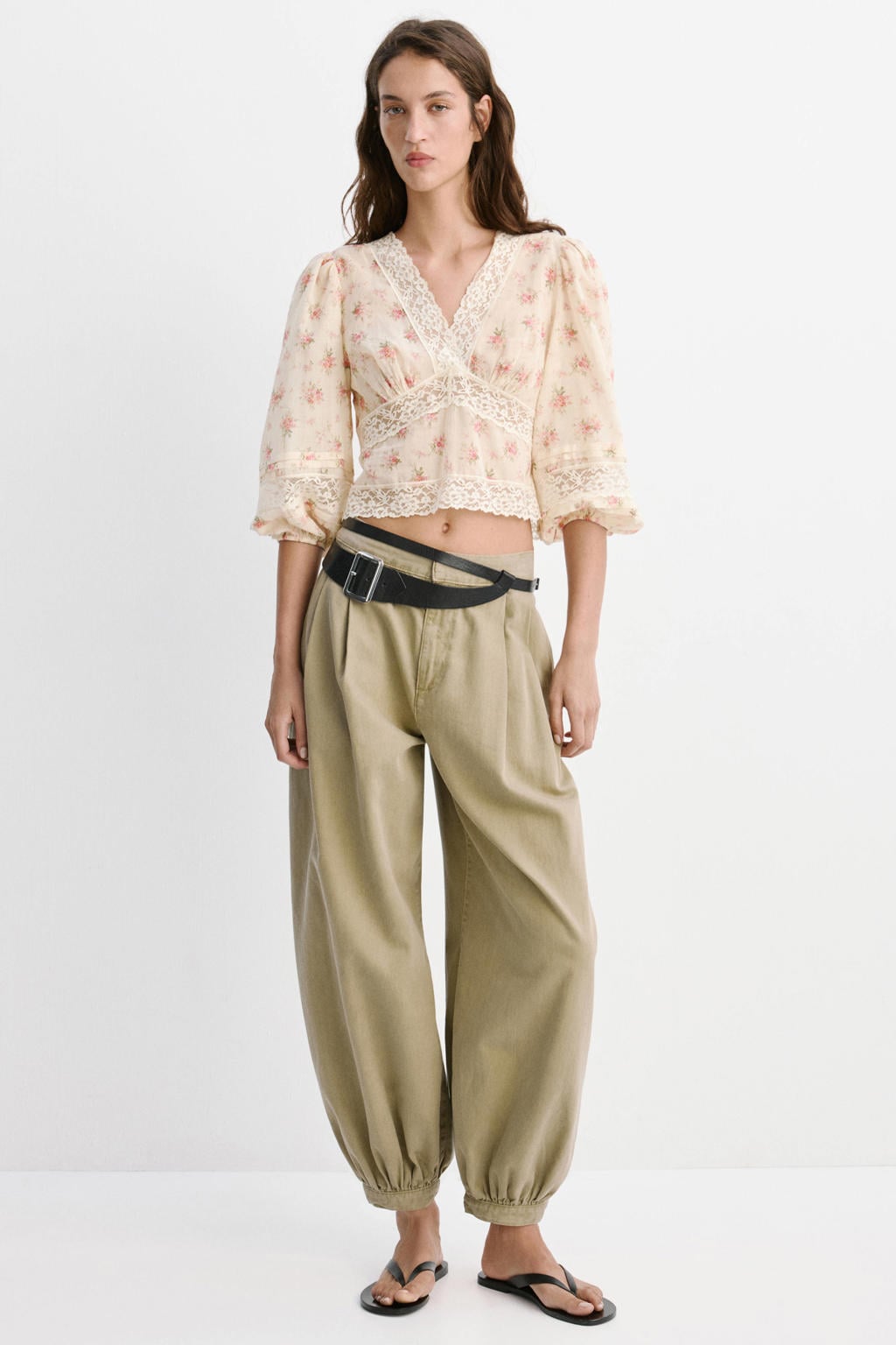 Mango gebloemde top met open rug - ecru
