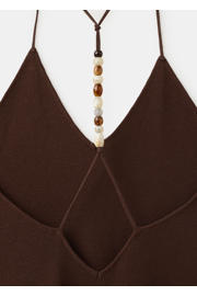 thumbnail: Mango maxi jurk met kraaltjes en linnen - bruin