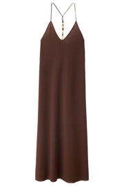 thumbnail: Mango maxi jurk met kraaltjes en linnen - bruin