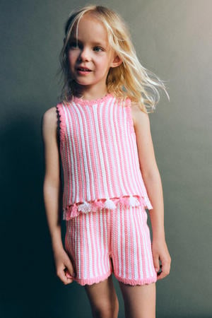 casual gestreepte gebreide short - roze