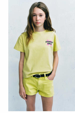 denim short - geel