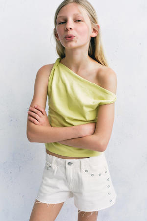 denim short met studs - wit