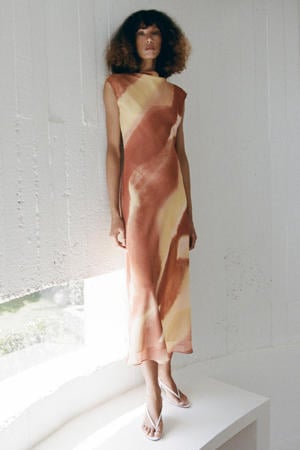 midi jurk met print - oranje