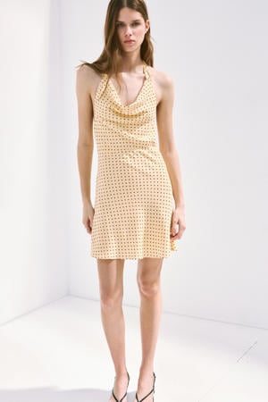 halter mini jurk met stippen - geel