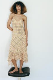 thumbnail: Mango viscose geruite midi jurk - lichtgeel