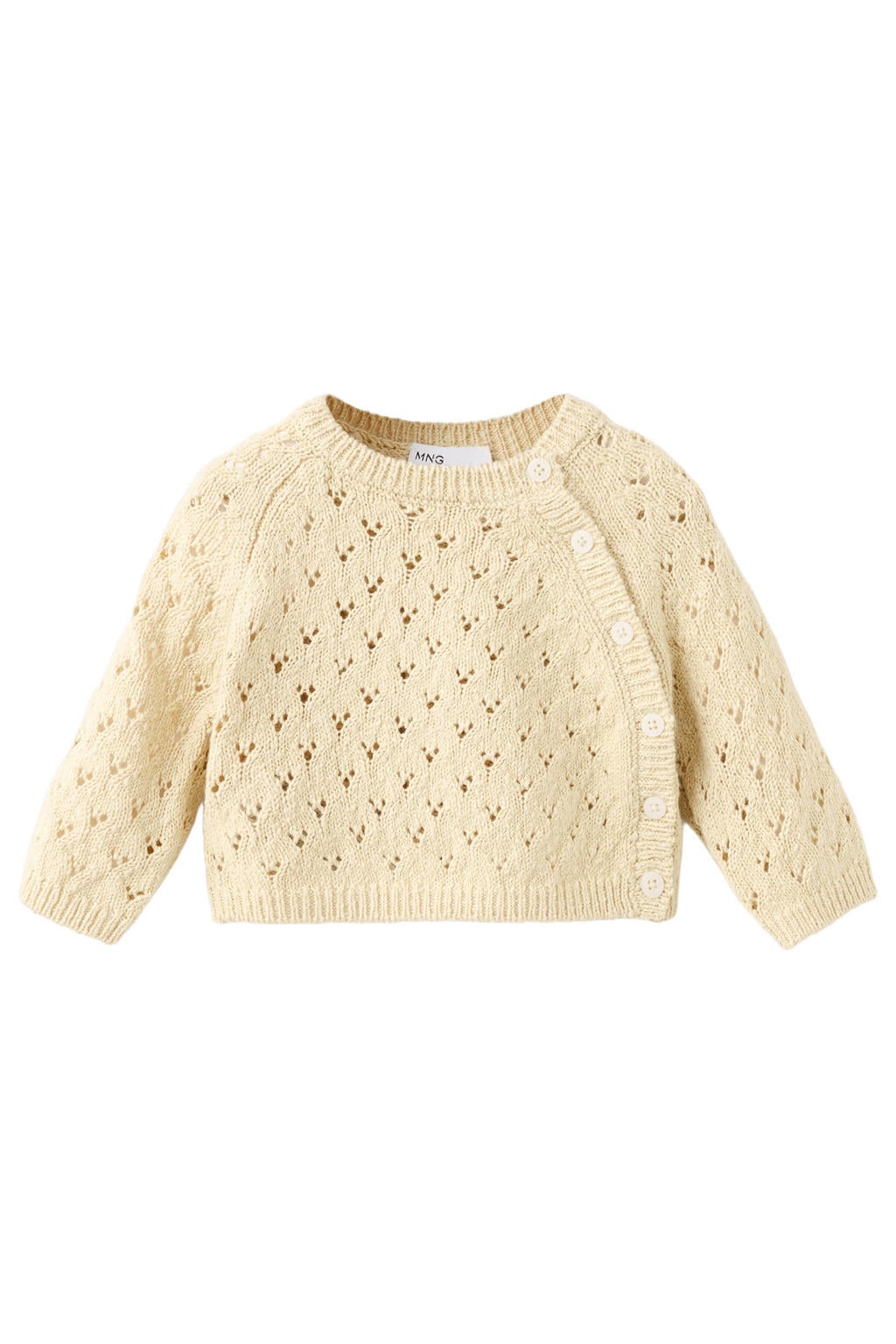 Lichtgele meisjes Mango Kids van katoen met effen, lange mouwen, ronde hals en knoopsluiting