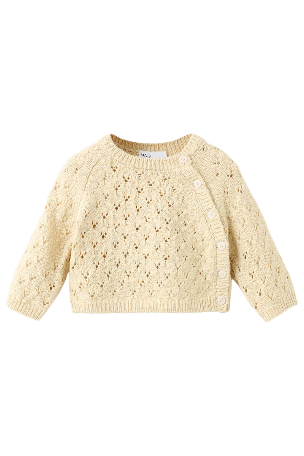 Lichtgele meisjes Mango Kids van katoen met effen, lange mouwen, ronde hals en knoopsluiting
