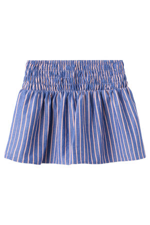 gestreepte korte rok met smockwerk - blauw