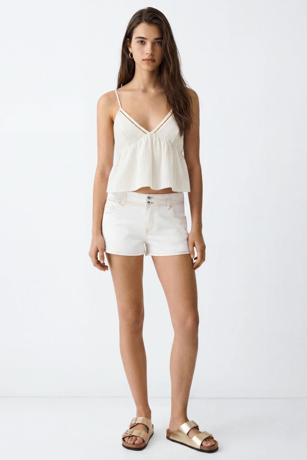 MANGO TEEN gestreepte blousetop met strass-steentjes - wit