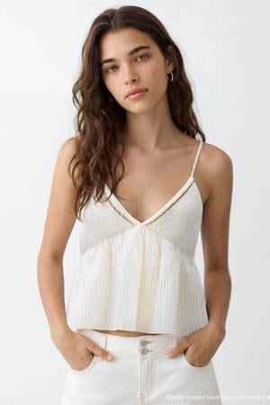 gestreepte blousetop met strass-steentjes - wit