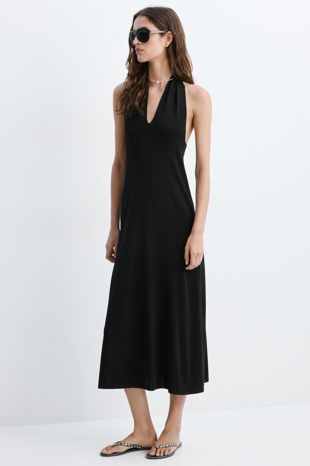 Mango midi halterjurk - zwart
