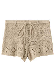thumbnail: Mango low waist regular fit gehaakte strandshort met ceintuur - zand