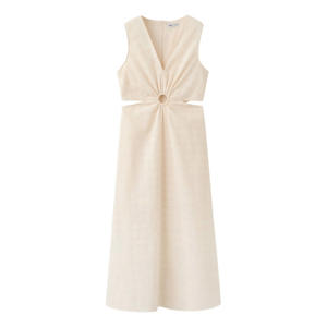 broderie midi jurk - ecru