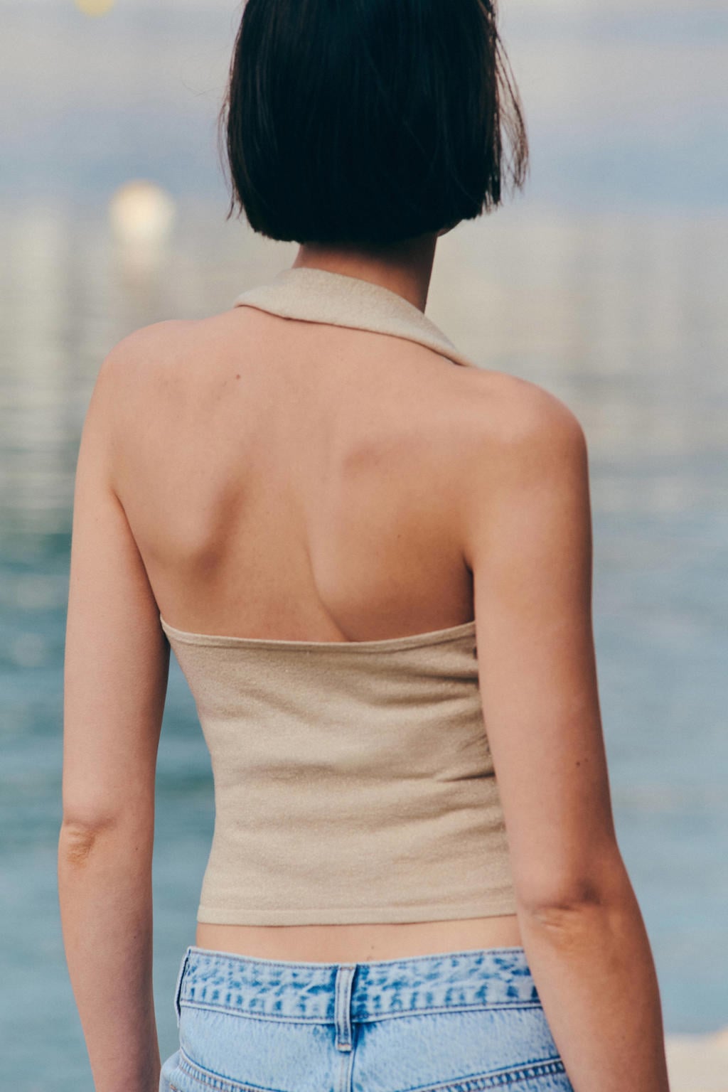MANGO TEEN gebreide overslagtop - goud