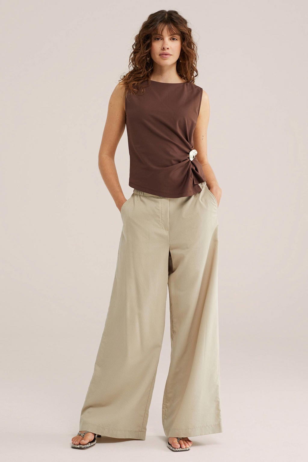 Donkerblauwe dames WE Fashion top van polyester met effen en ronde hals