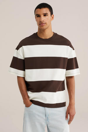 boxy gestreepte T-shirt - bruin