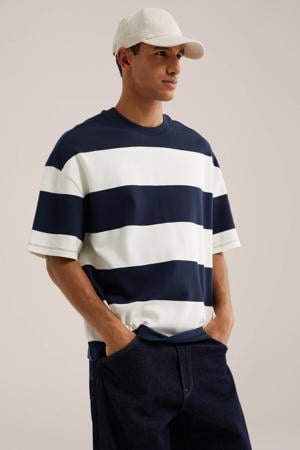 boxy gestreept T-shirt - donkerblauw