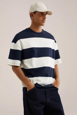 boxy gestreept T-shirt - donkerblauw