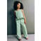 Mango Kids gestreepte broek met ruches - lichtgroen