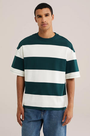 boxy gestreept T-shirt - donkergroen
