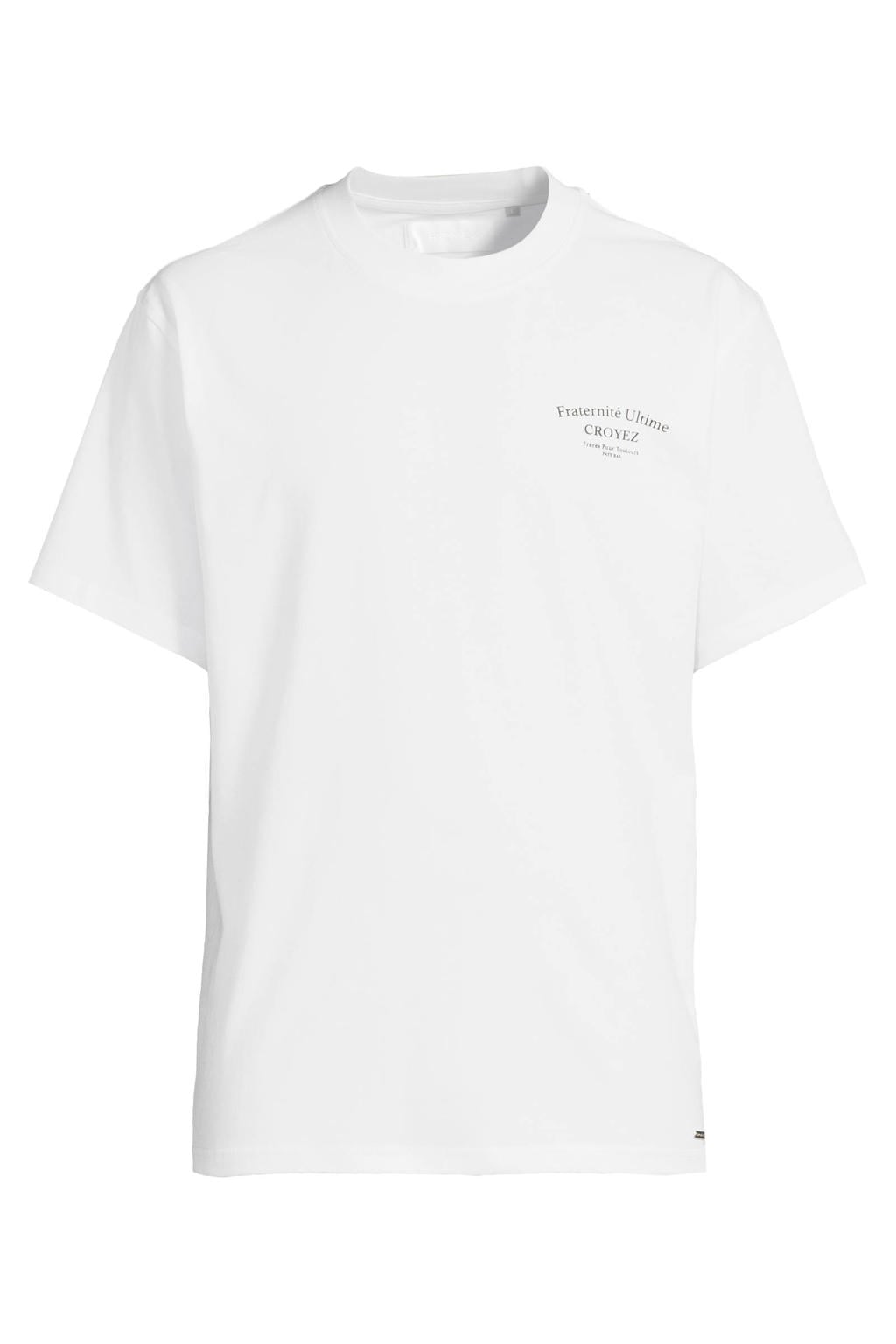 Witte heren Croyez relaxed fit T-shirt van katoen met korte mouwen, ronde hals en geribde boorden