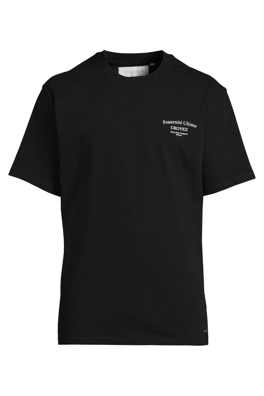 Zwarte heren Croyez relaxed fit T-shirt van katoen met korte mouwen, ronde hals en geribde boorden